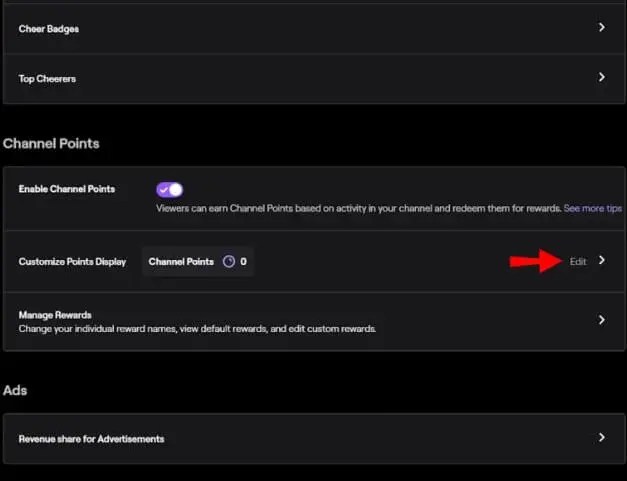 Edit the Channel Points Option