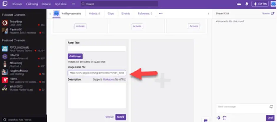 Add Donation Button to Your Twitch Account