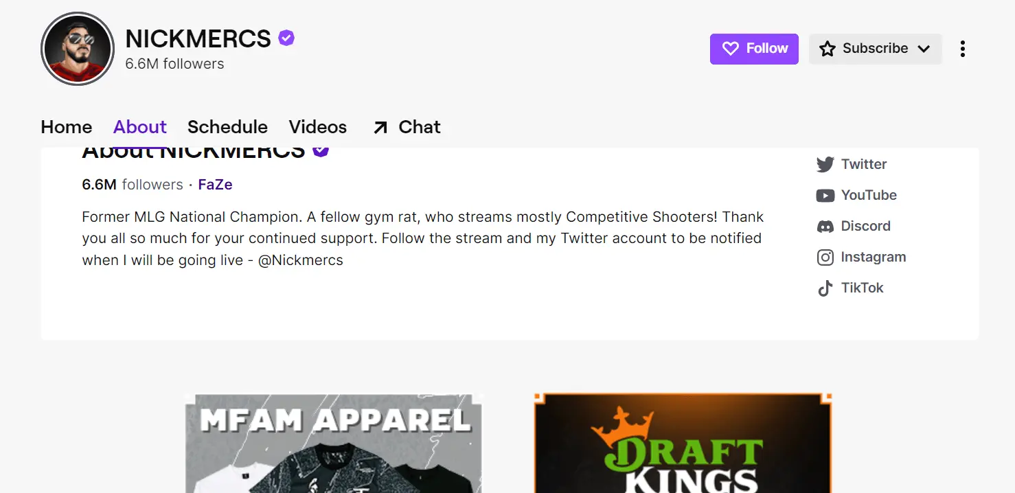 Nickmercs twitch profile