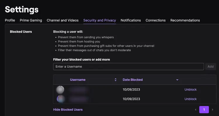 Locating the Blocked Users Section